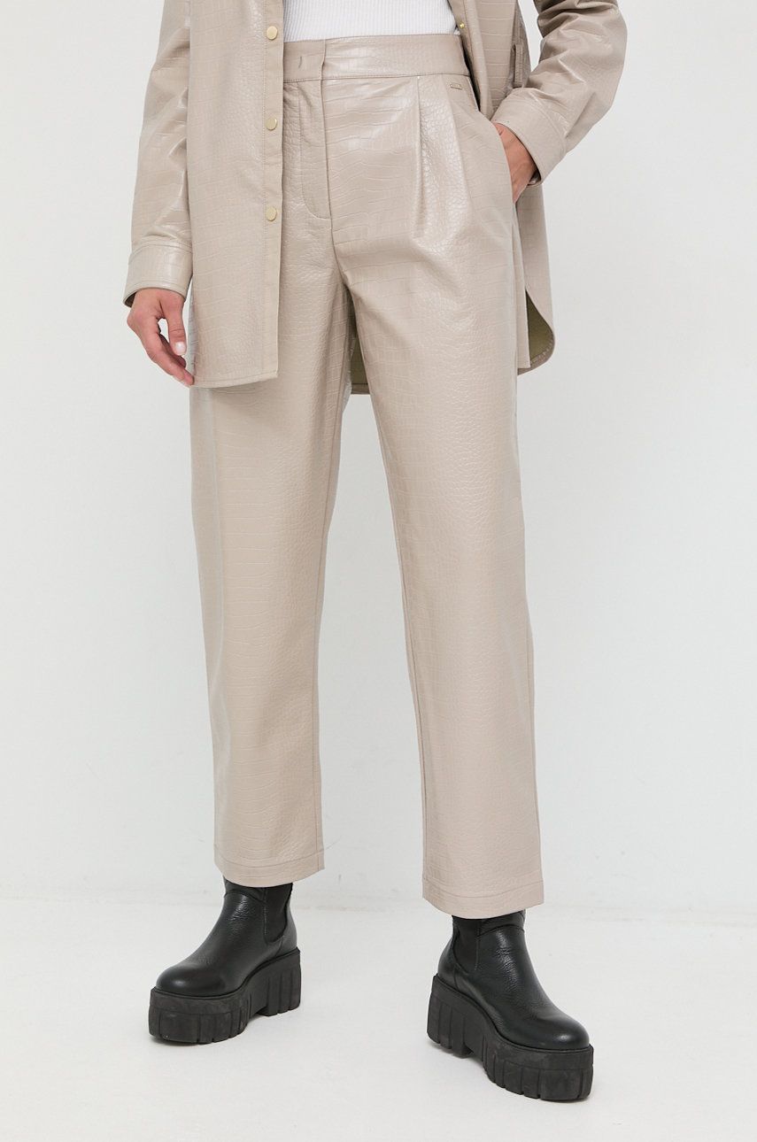 Armani Exchange pantaloni femei, culoarea bej, drept, high waist answear.ro