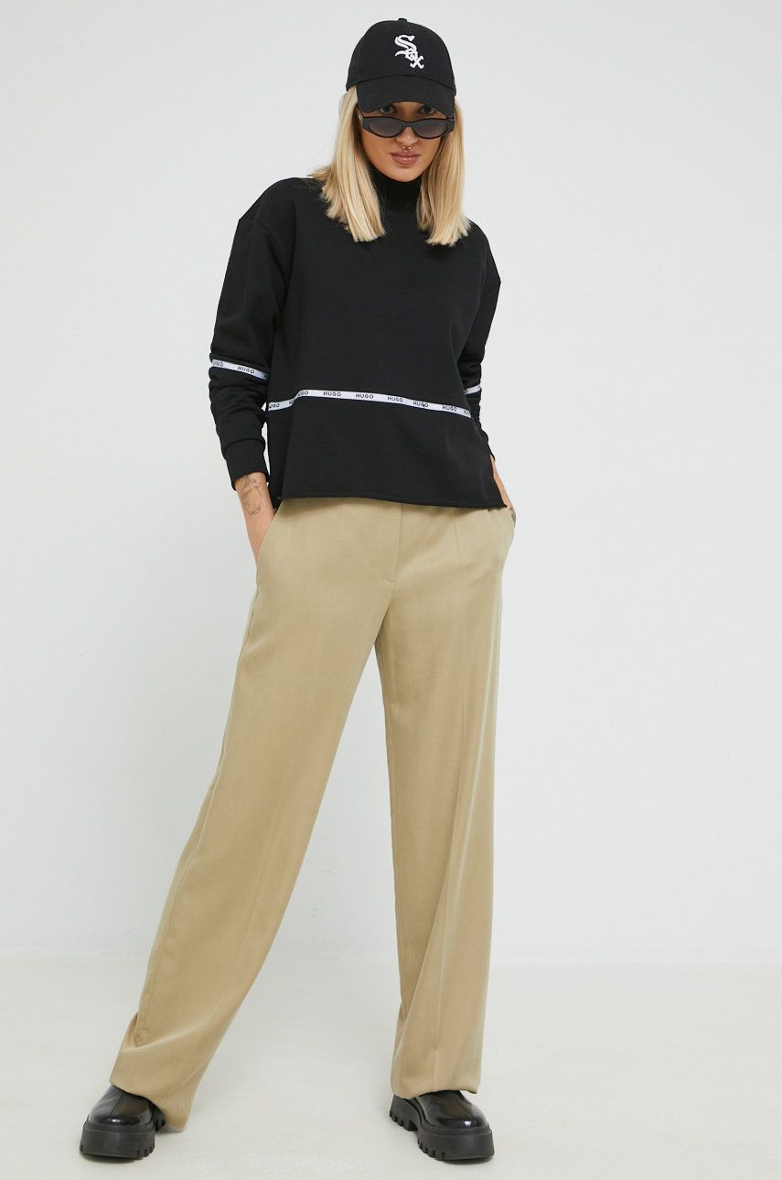 Kalhoty HUGO dámské, béžová barva, široké, high waist - béžová -  Materiál č. 1: 100% Lyocell