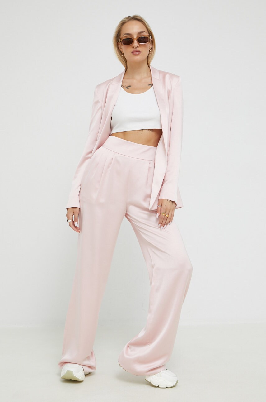 Hugo pantaloni femei, culoarea roz, lat, high waist