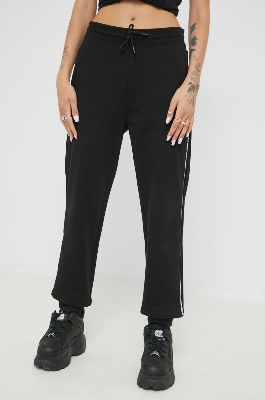 HUGO pantaloni de trening din bumbac femei, culoarea negru, neted answear.ro imagine noua