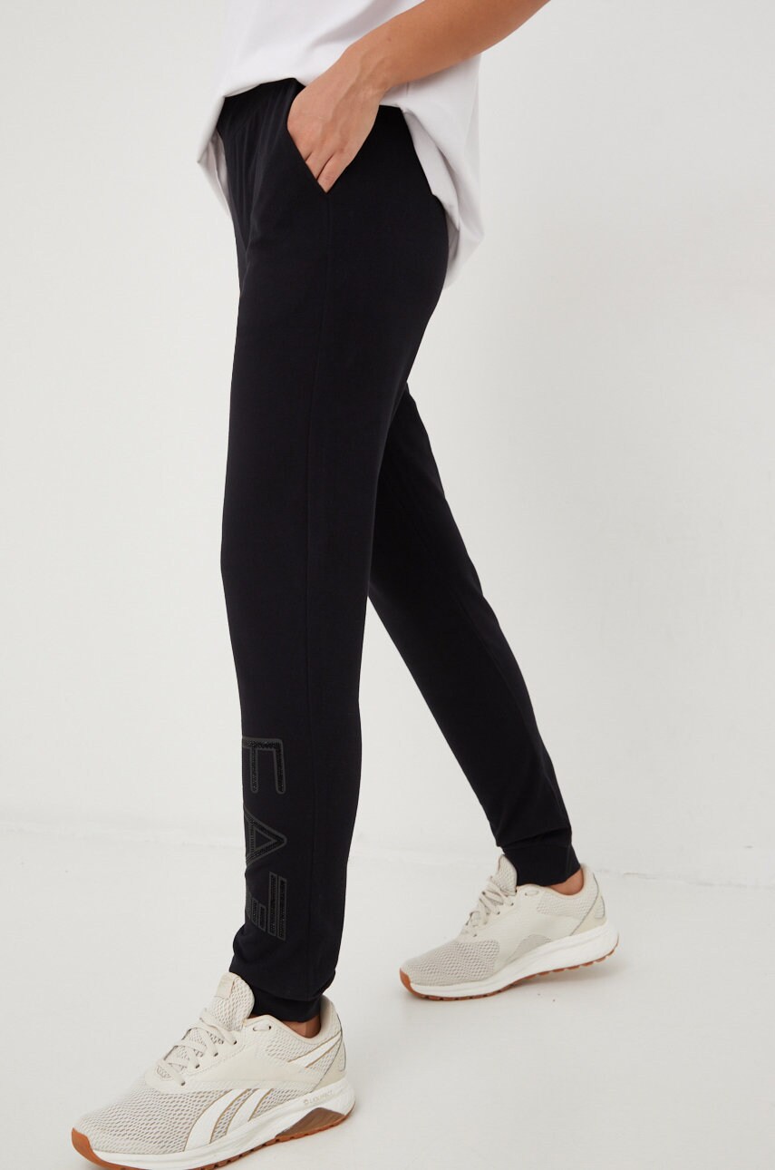 Ea7 emporio armani pantaloni de trening femei, culoarea negru, cu imprimeu