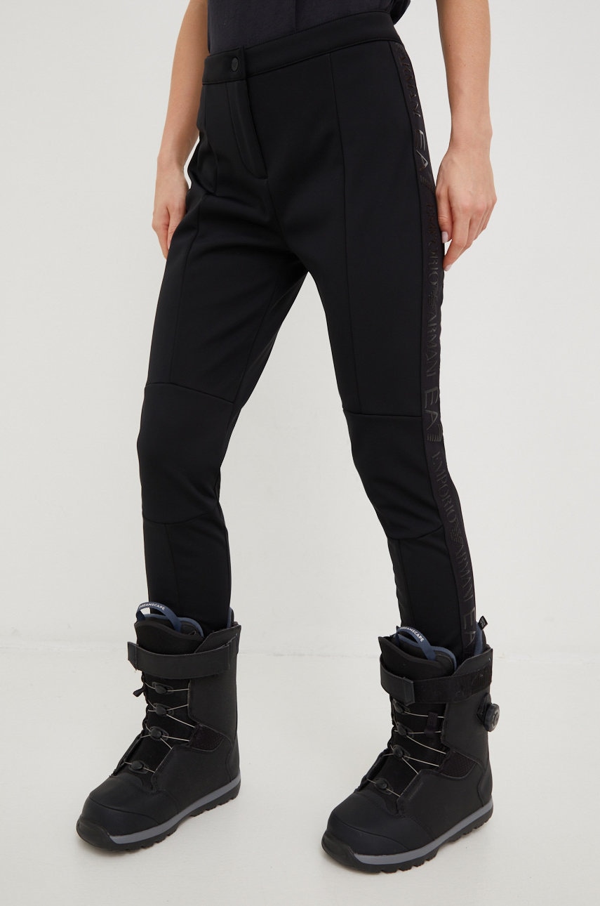 Ea7 emporio armani pantaloni femei, culoarea negru, neted