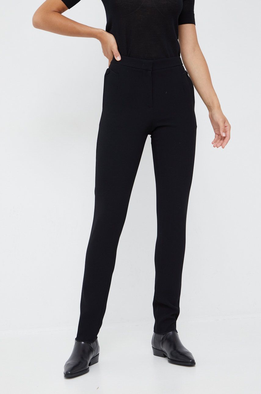 Emporio Armani pantaloni femei, culoarea negru, drept, high waist answear.ro