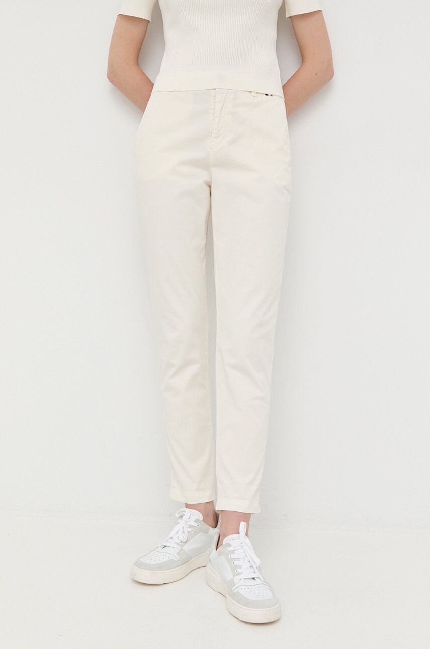 Boss pantaloni femei, culoarea bej, mulata, high waist