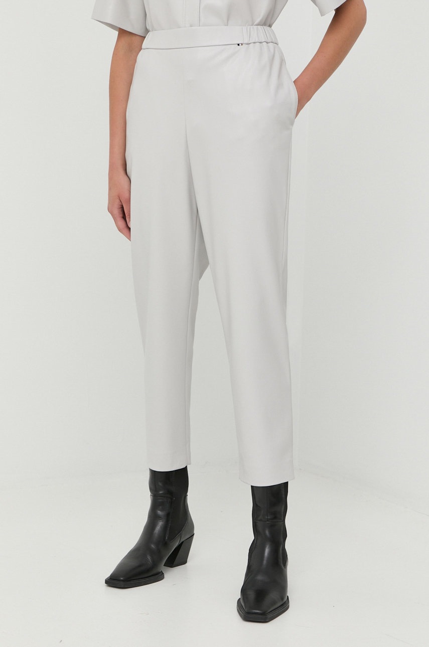 

Панталони BOSS в сиво със стандартна кройка, с висока талия, Сив