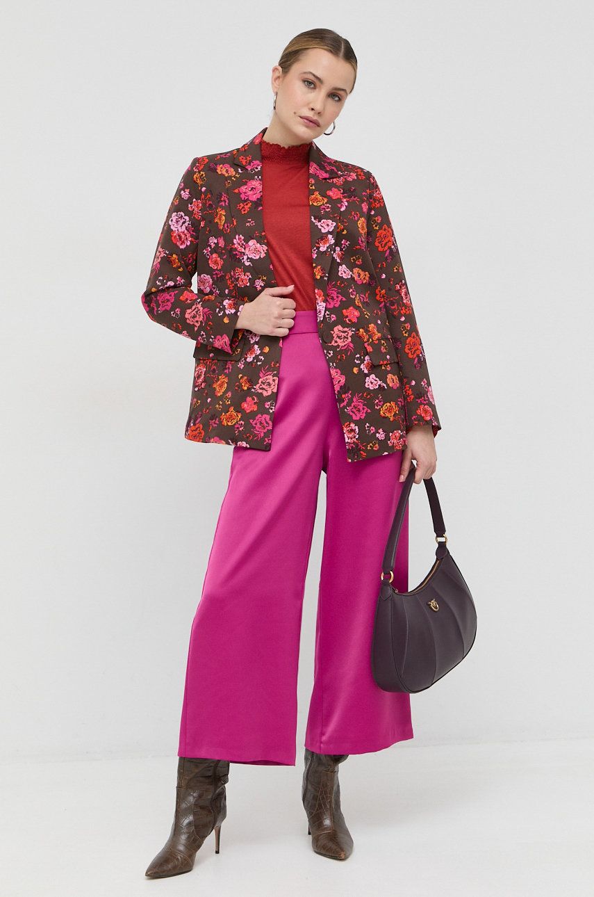 Kalhoty MAX&Co. dámské, růžová barva, jednoduché, high waist - růžová -  100 % Polyester