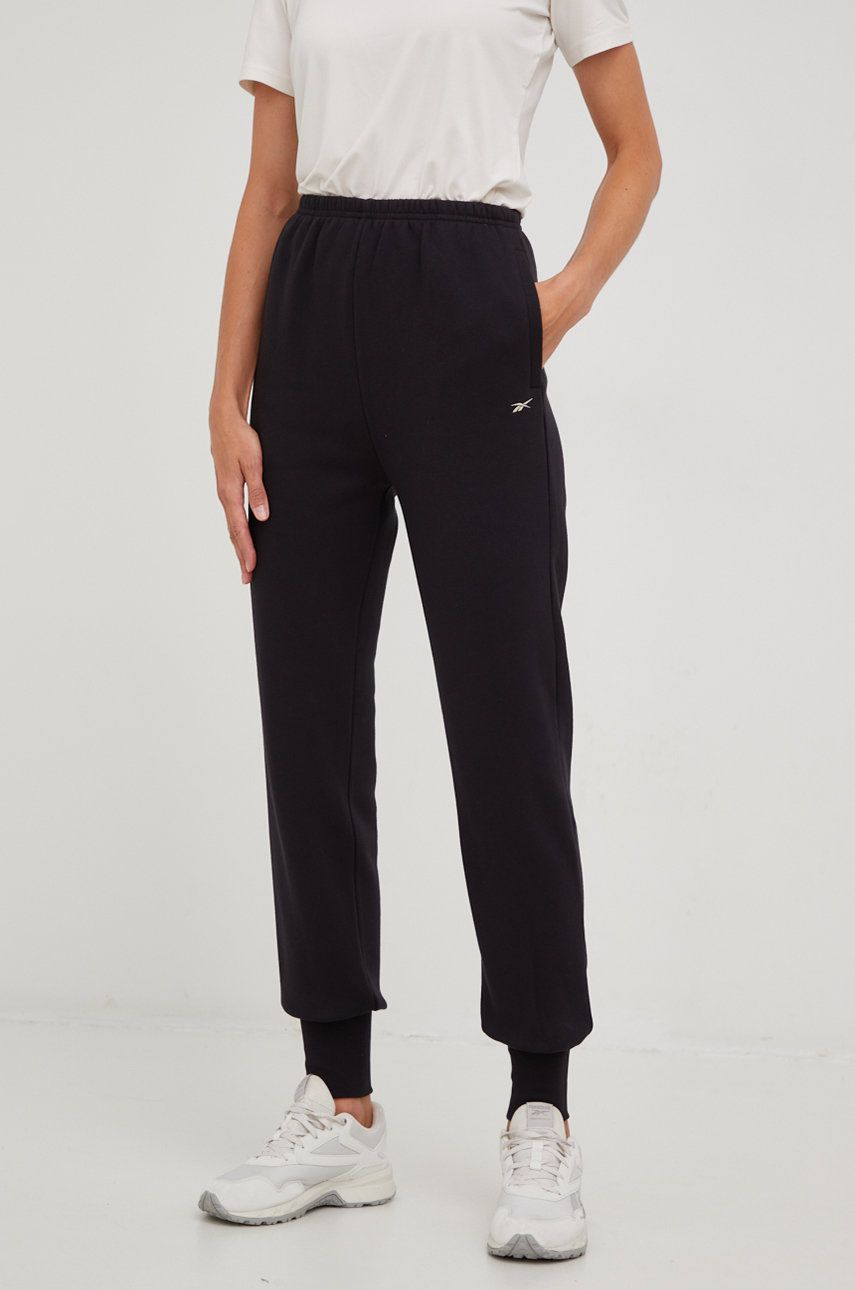 Reebok Classic pantaloni de trening femei, culoarea negru, neted answear.ro