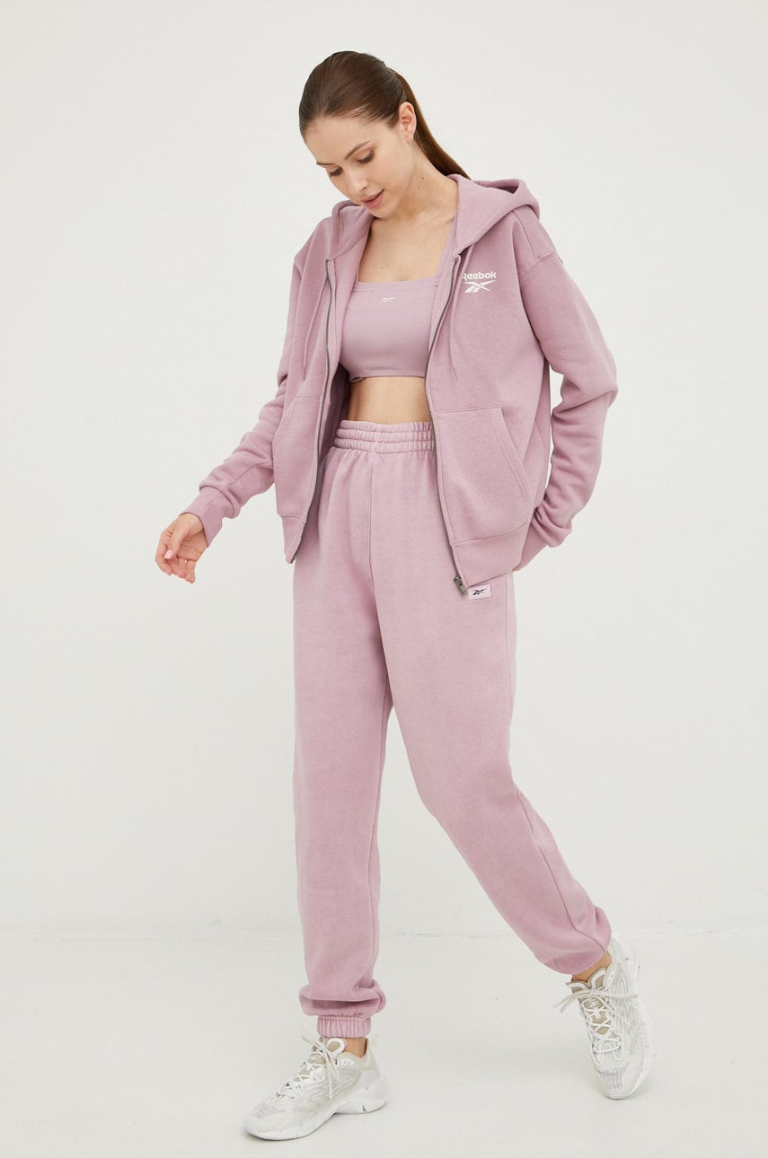 Reebok classic pantaloni de trening femei, culoarea violet, neted