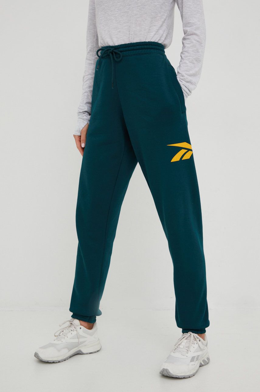 Reebok Classic pantaloni de trening femei, culoarea verde, cu imprimeu answear.ro imagine megaplaza.ro