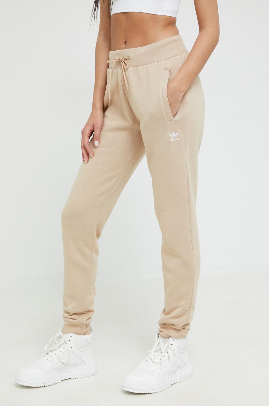 adidas Originals pantaloni de trening femei, culoarea bej, uni HJ7850-MAGBEI