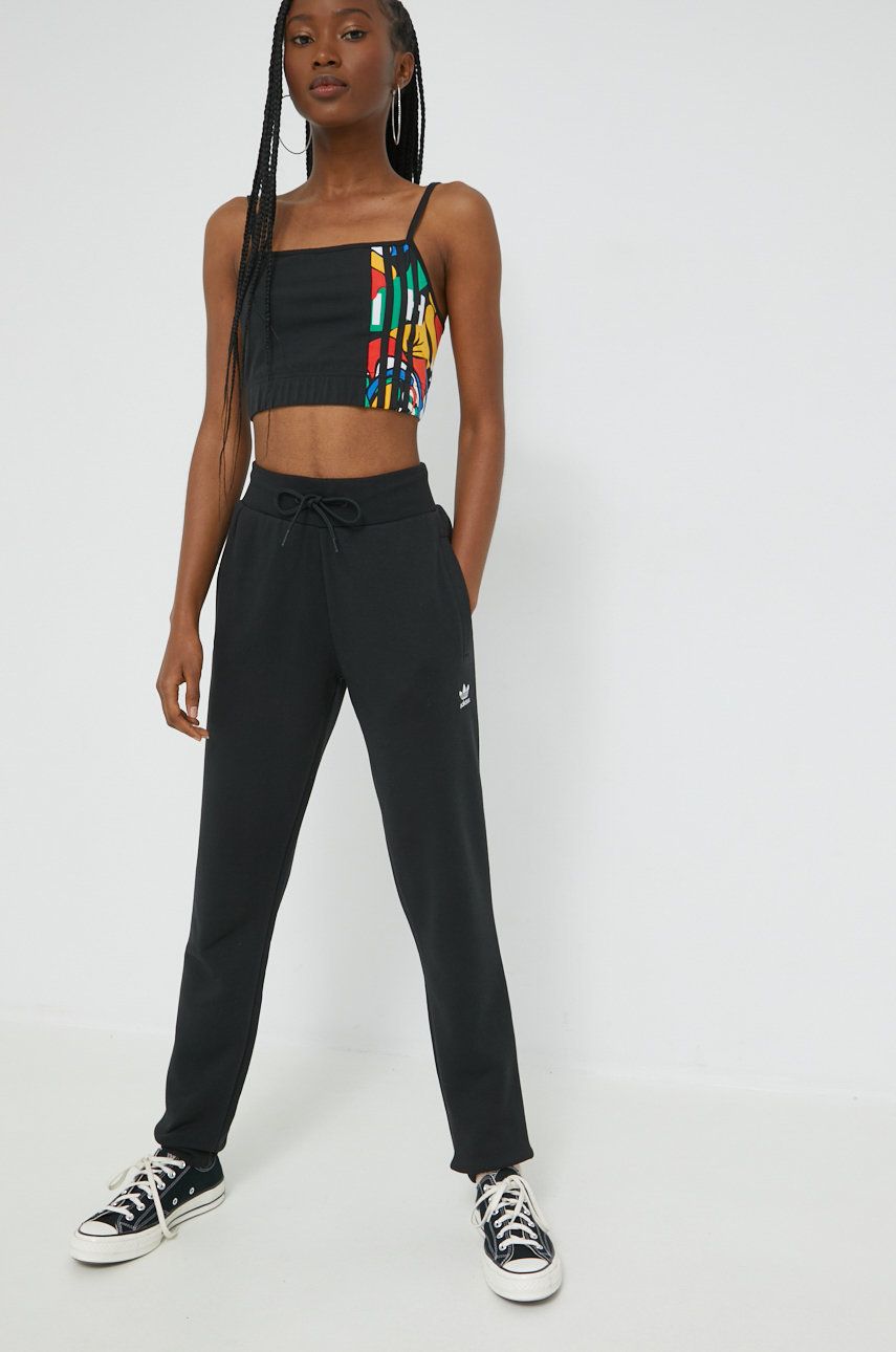 adidas Originals pantaloni de trening femei, culoarea negru, neted HM1837-BLACK
