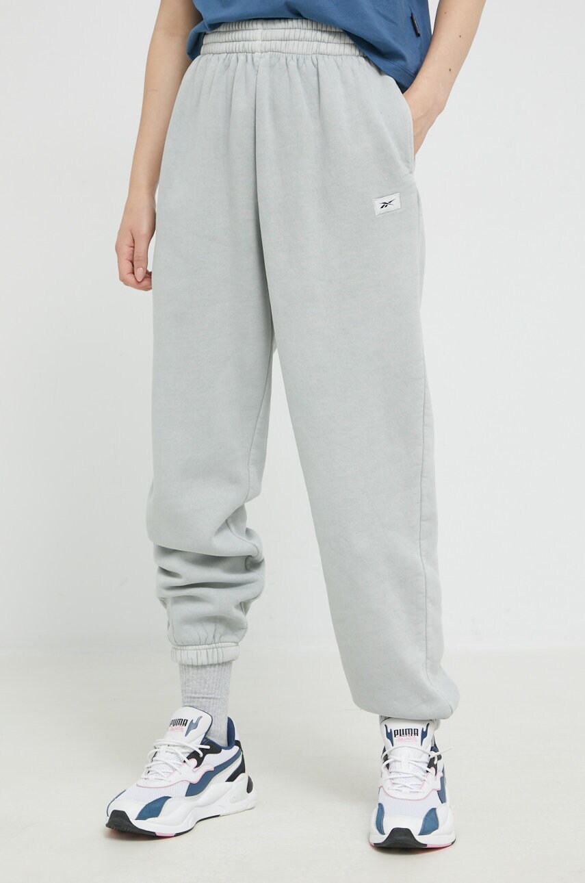 Reebok classic pantaloni de trening femei, culoarea gri, cu imprimeu