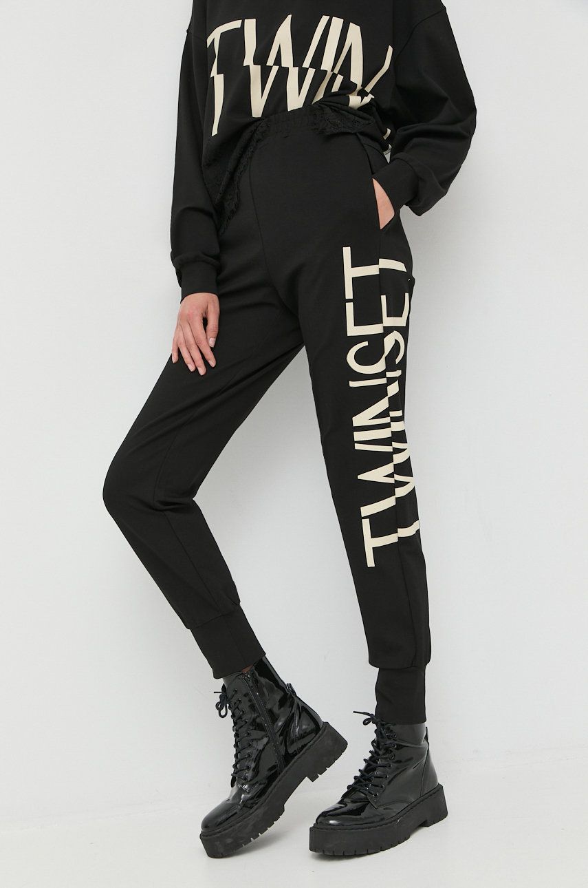 Twinset spodnie dresowe damskie kolor czarny high waist
