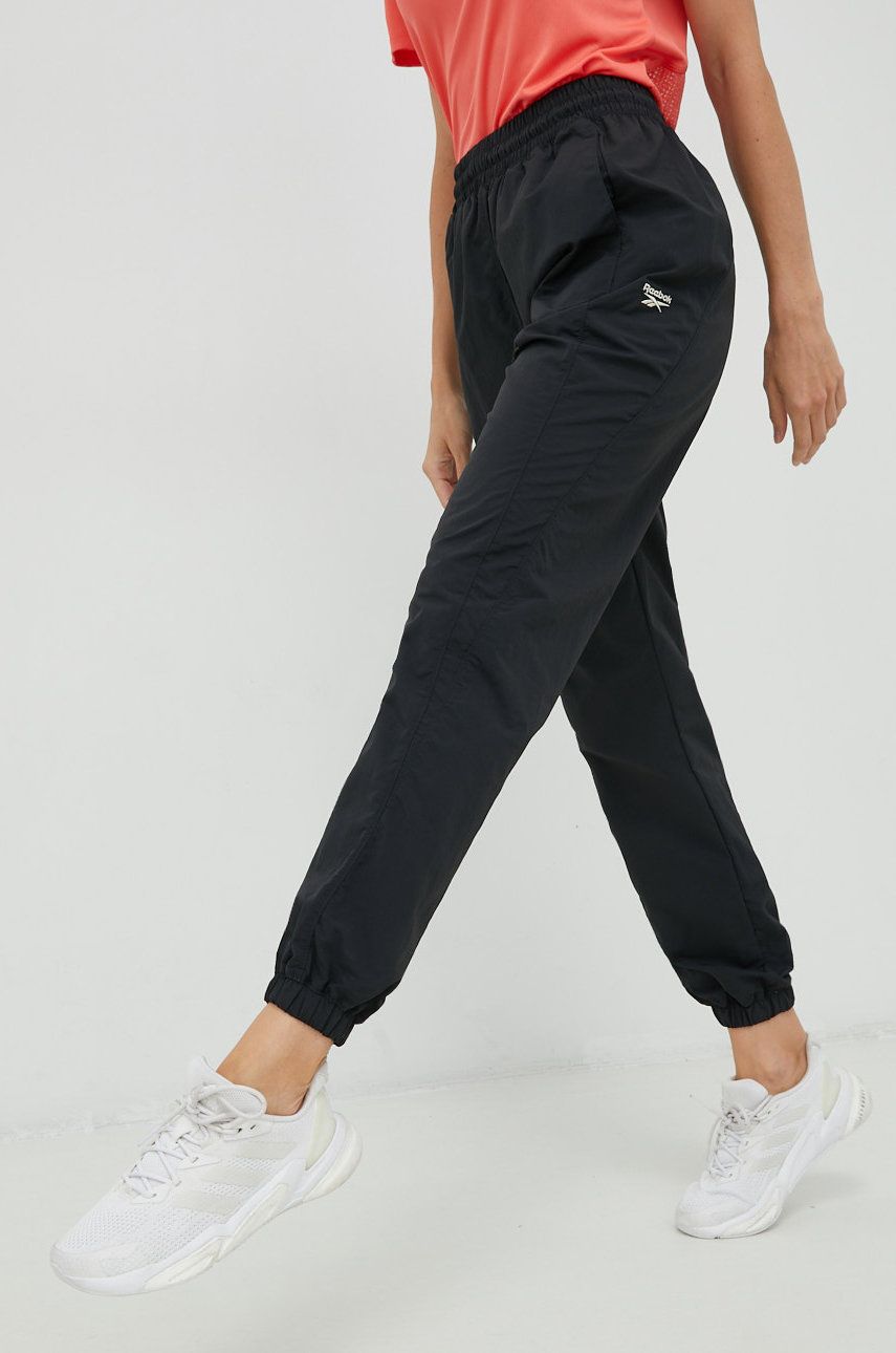 Reebok Classic pantaloni de trening femei, culoarea negru, neted