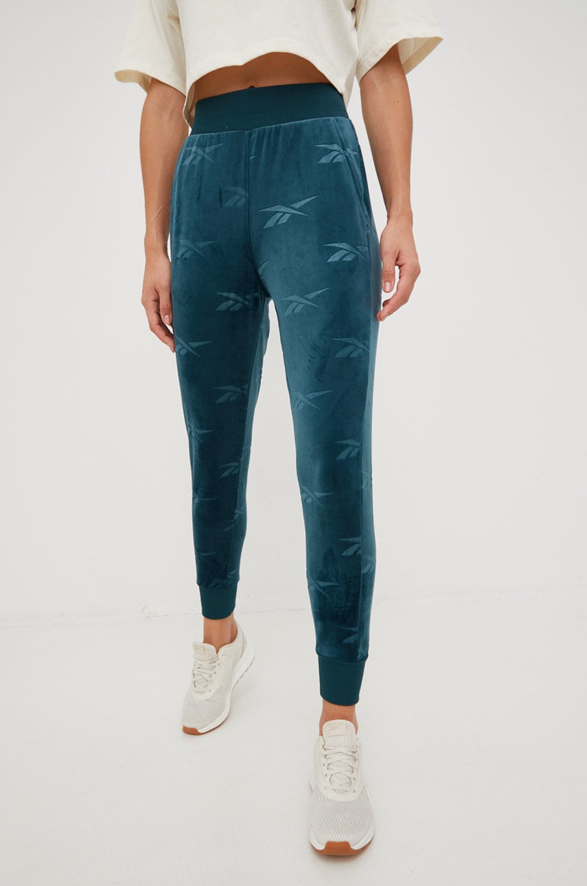 Reebok classic pantaloni de trening femei, culoarea verde, modelator
