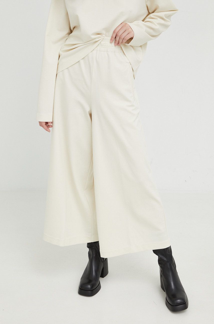 Drykorn pantaloni femei, culoarea bej, lat, high waist answear.ro