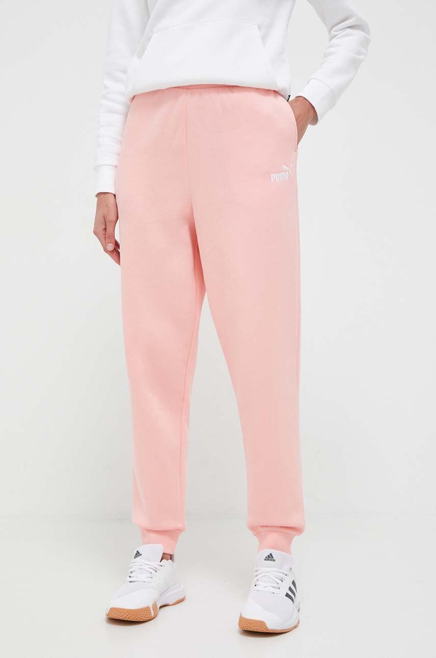 Kalhoty Puma dámské, růžová barva, hladké - růžová -  Hlavní materiál: 66 % Bavlna