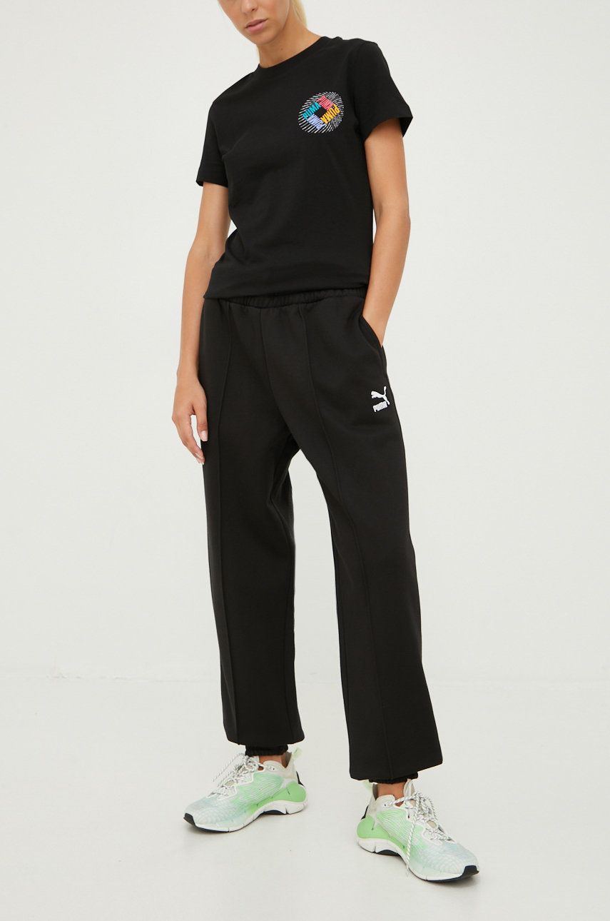 Puma pantaloni de trening femei, culoarea negru, neted answear.ro imagine noua 2022