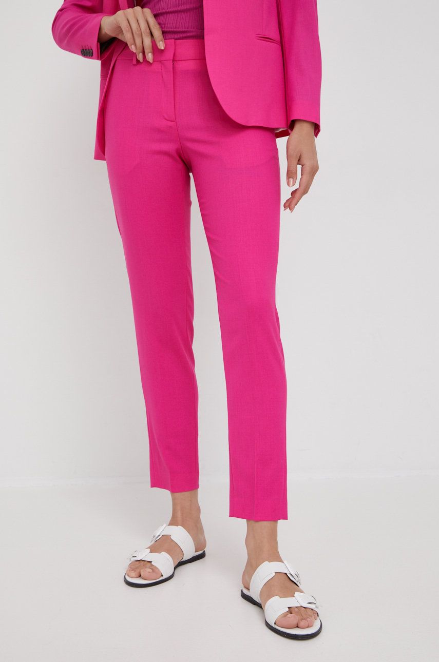 PS Paul Smith pantaloni de lana femei, culoarea roz, fason tigareta, medium waist answear.ro