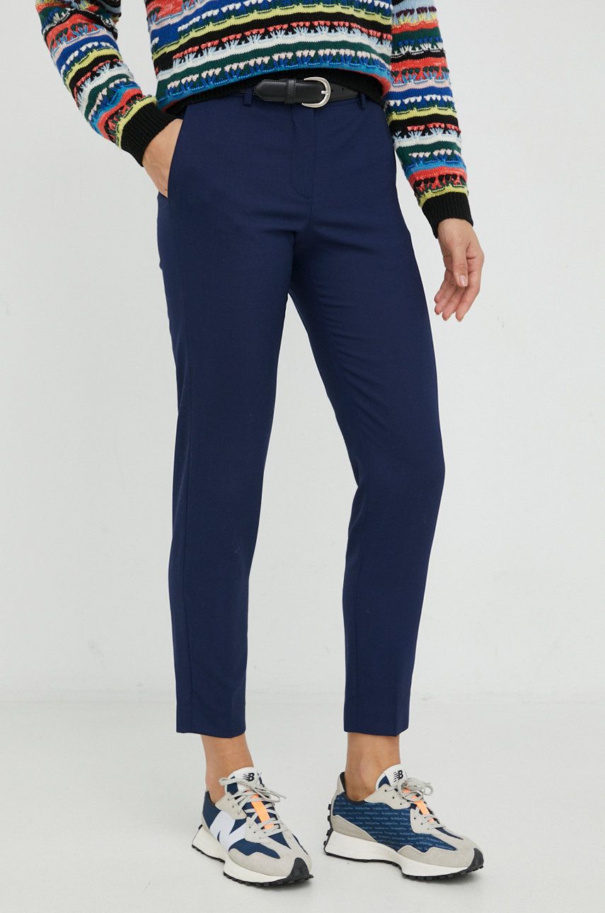 PS Paul Smith pantaloni de lana femei, culoarea albastru marin, fason tigareta, medium waist albastru