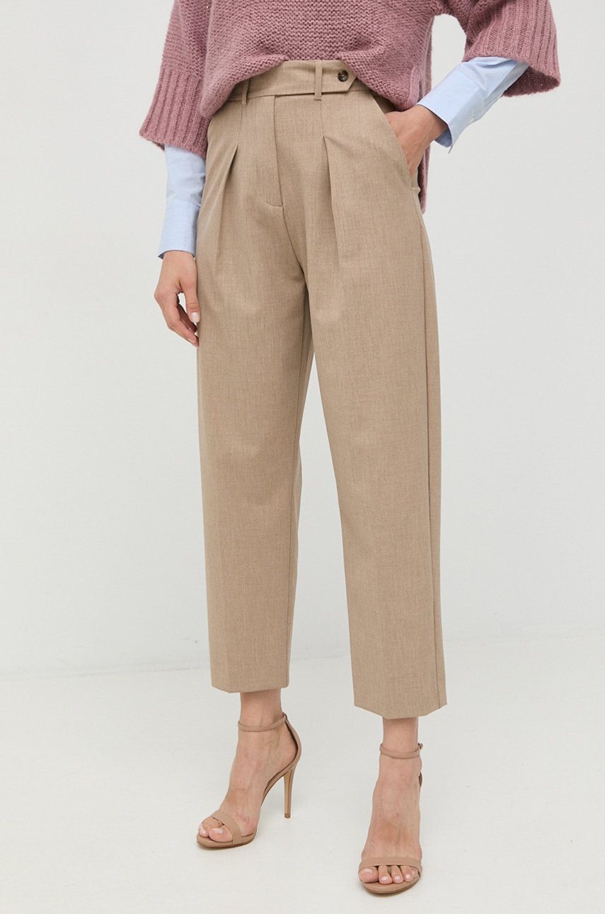 Marella pantaloni femei, culoarea bej, drept, high waist answear.ro imagine noua