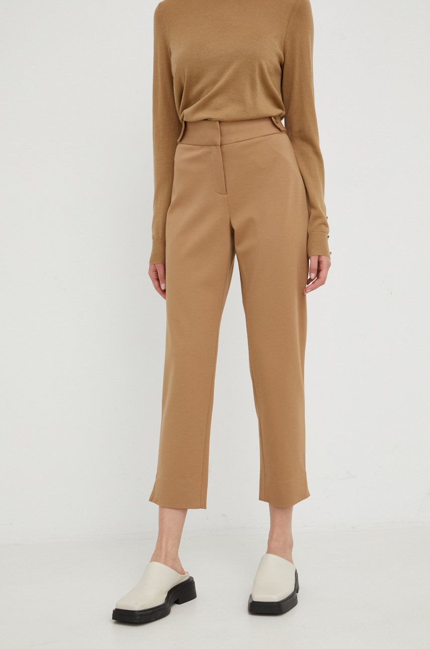 MICHAEL Michael Kors pantaloni femei, culoarea maro, drept, high waist answear.ro