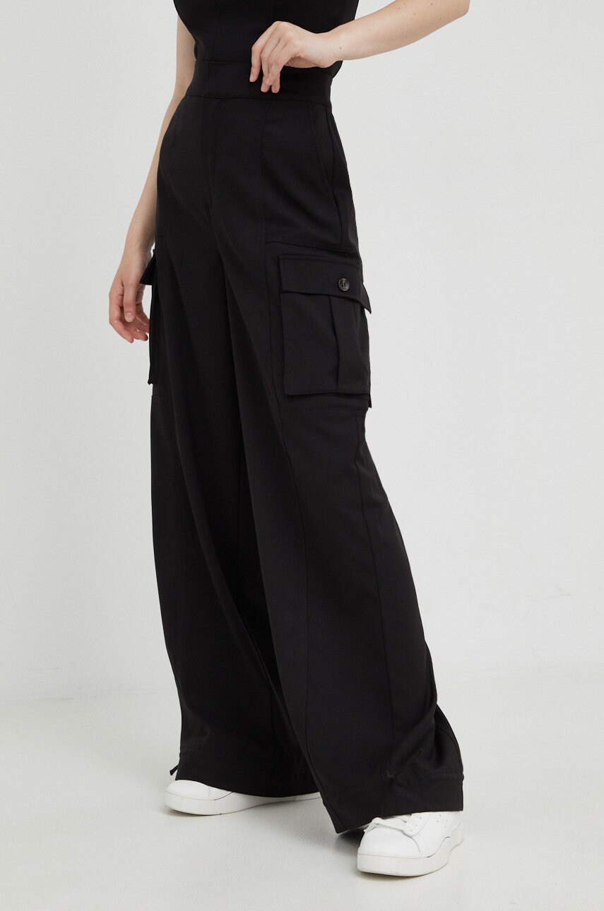 Gestuz pantaloni femei, culoarea negru, fason cargo, high waist