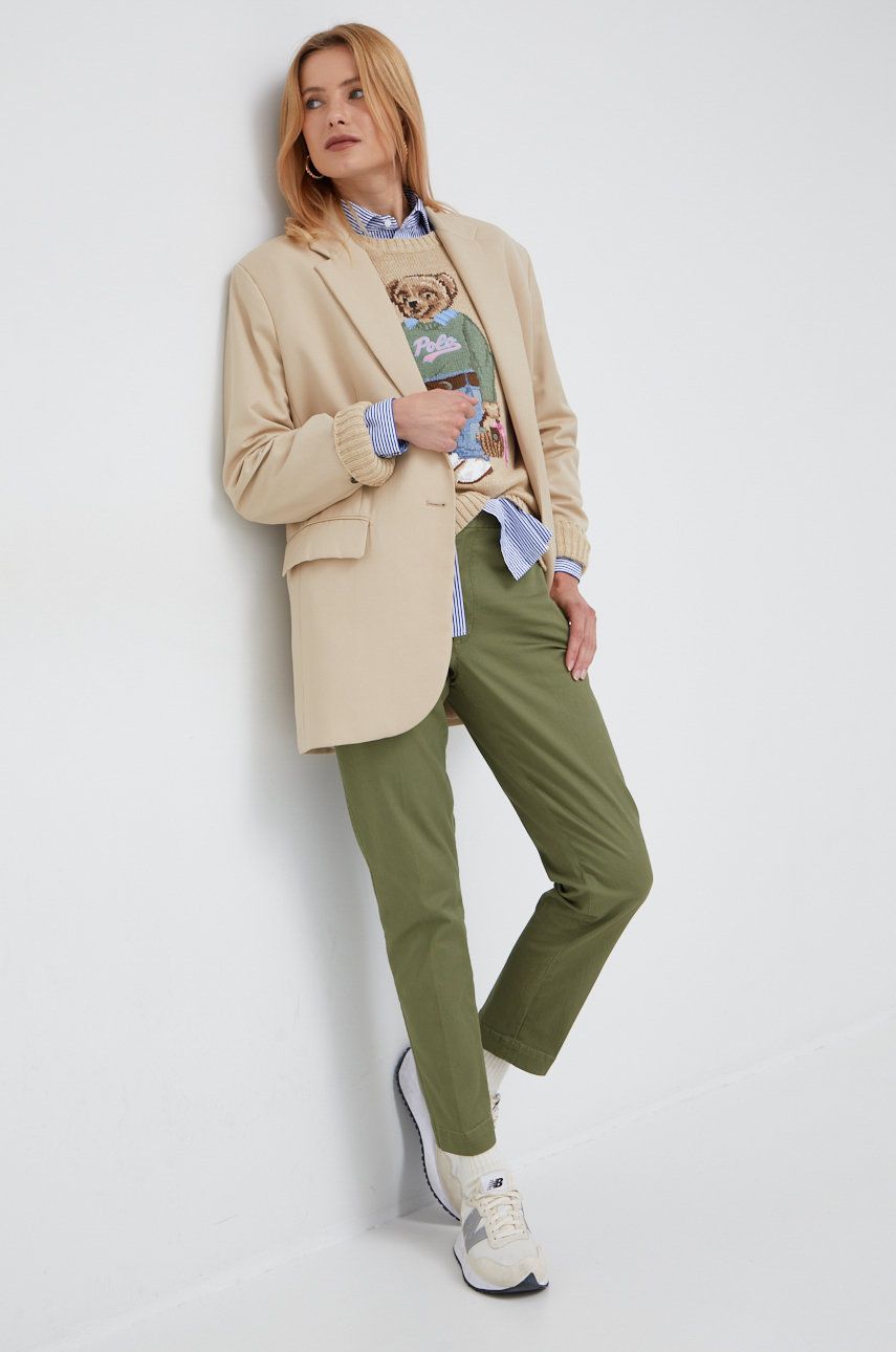 Polo Ralph Lauren spodnie damskie kolor zielony dopasowane high waist
