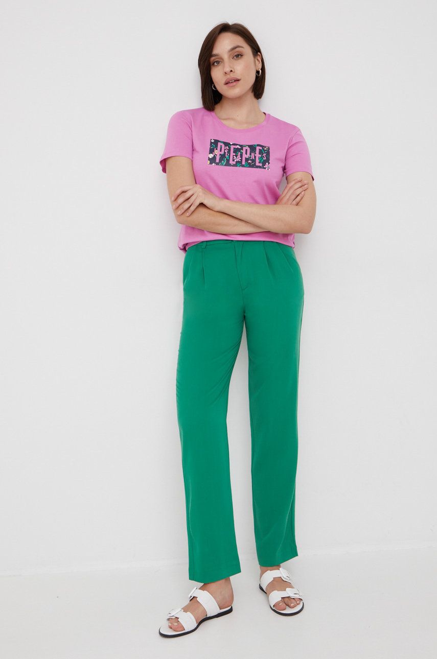 Pepe Jeans pantaloni femei, culoarea verde, drept, high waist answear.ro imagine megaplaza.ro