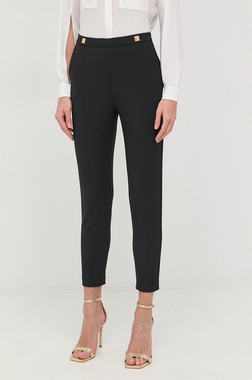 Elisabetta Franchi pantaloni femei, culoarea negru, drept, high waist answear imagine noua