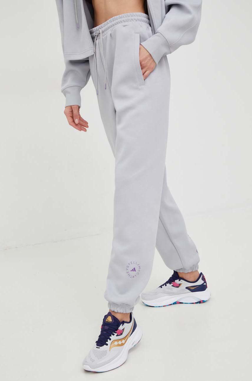 adidas by Stella McCartney pantaloni de trening femei, culoarea gri, neted Pret Mic adidas imagine noua gjx.ro