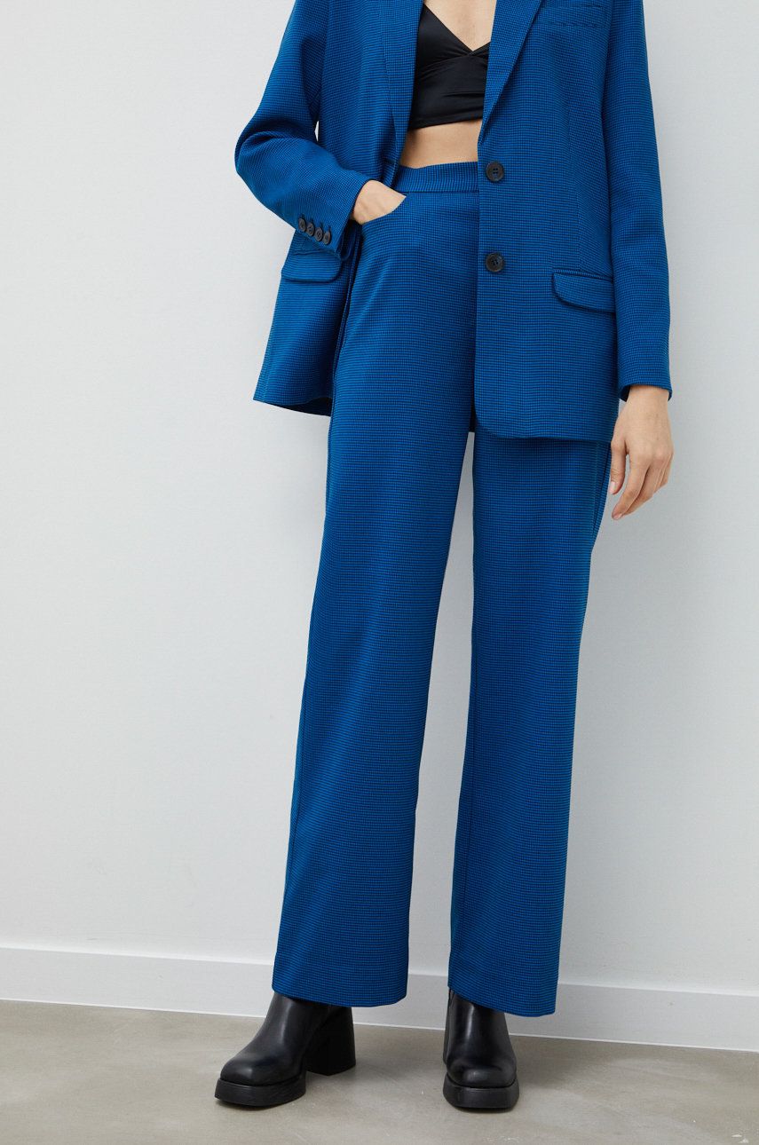 Kalhoty Gestuz Ottaviagz dámské, jednoduché, high waist - modrá -  66% Polyester