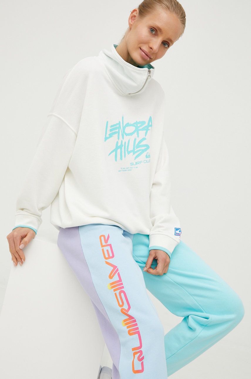 

Бавовняні спортивні штани Quiksilver X Stranger Things жіночі колір бірюзовий візерунок