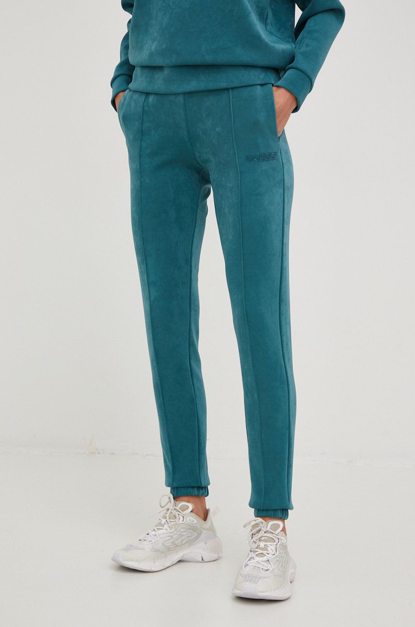 Guess spodnie dresowe damskie kolor zielony z aplikacją