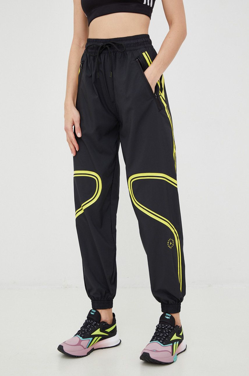 Adidas by Stella McCartney spodnie treningowe truepace damskie kolor czarny z nadrukiem