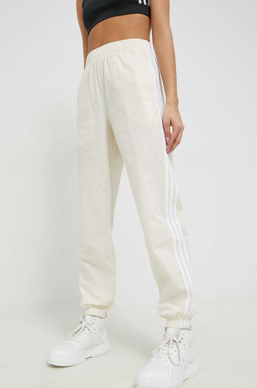 Adidas Originals Pantaloni De Trening Din Bumbac Femei, Culoarea Bej, Cu Imprimeu