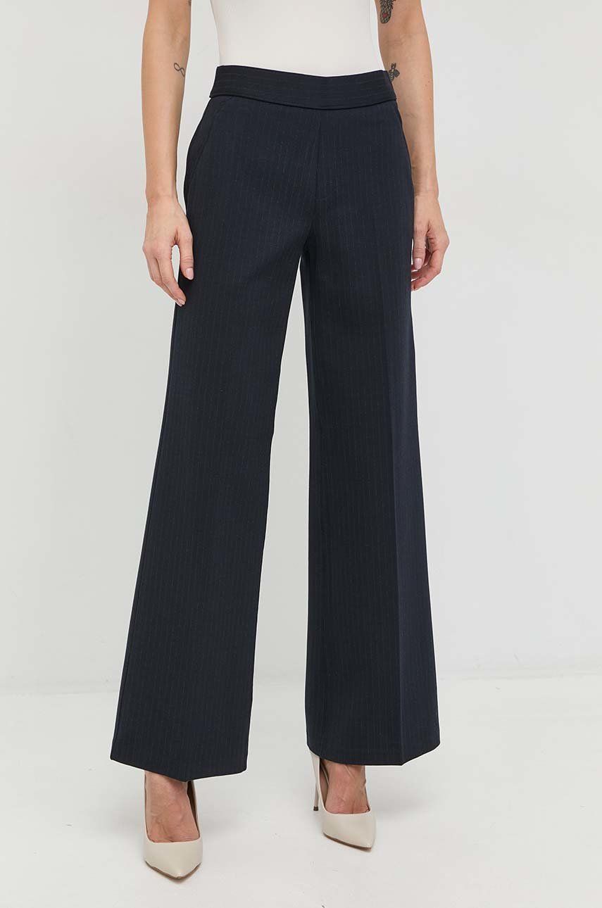 Spanx pantaloni femei, culoarea albastru marin, lat, high waist