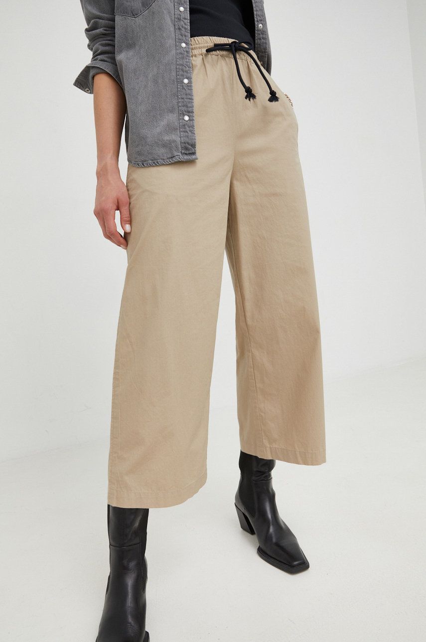 Marc O’Polo pantaloni de bumbac Denim femei, culoarea bej, lat, high waist answear.ro