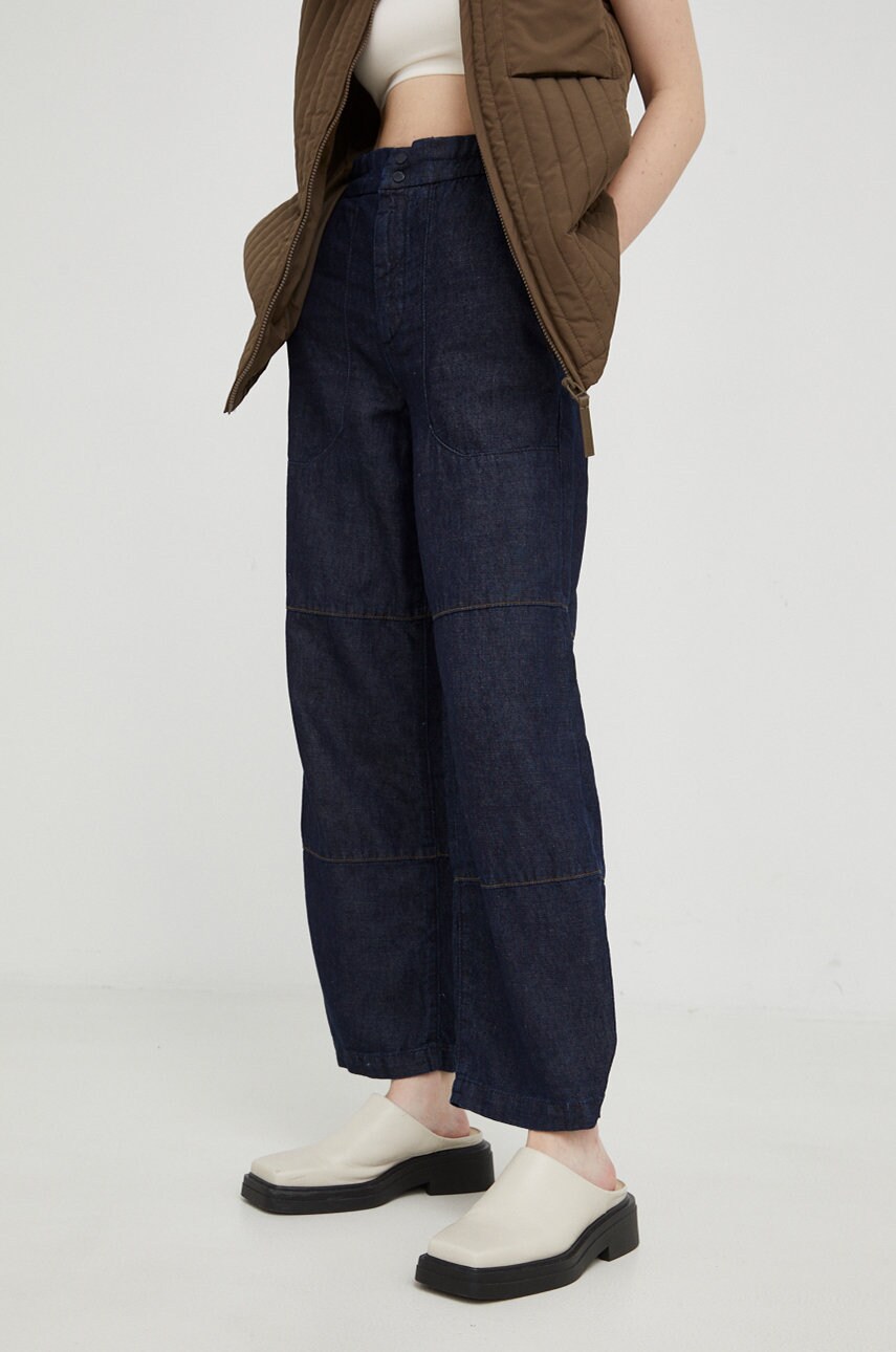 Marc O'Polo Pantaloni Din Amestec De In Denim Femei Culoarea Albastru Marin Lat High Waist
