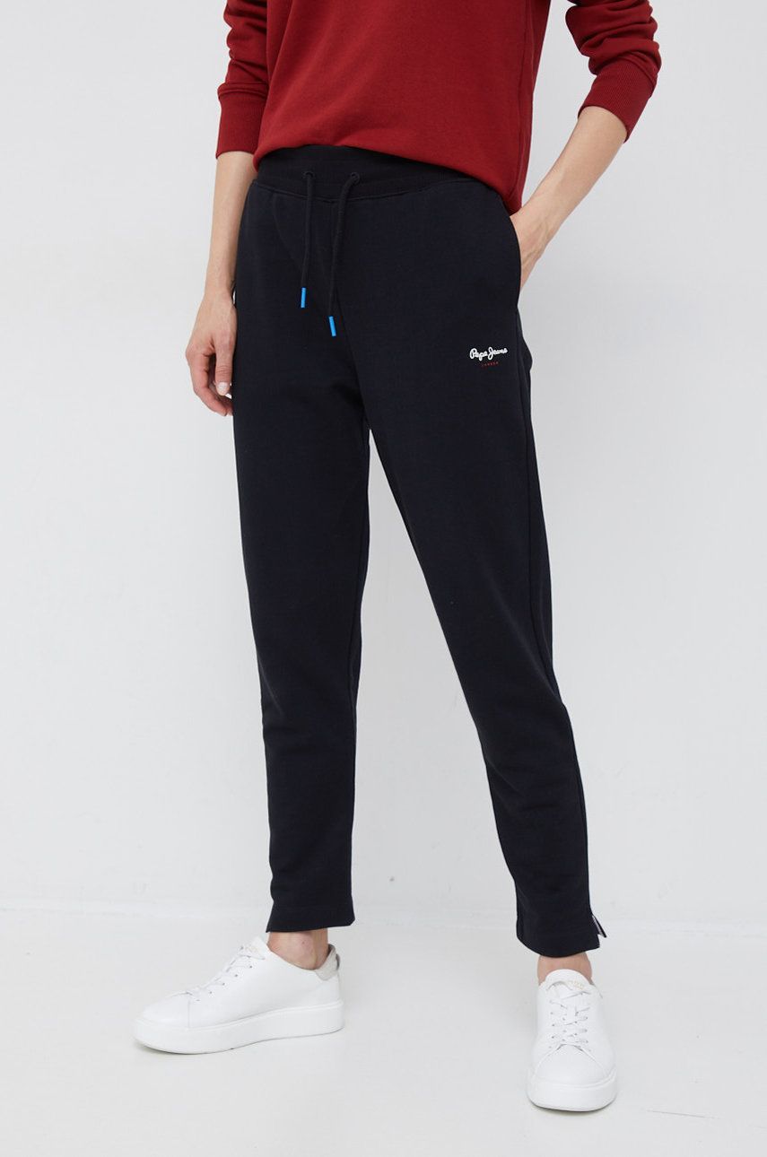 Pepe Jeans pantaloni de trening din bumbac femei, culoarea negru, neted