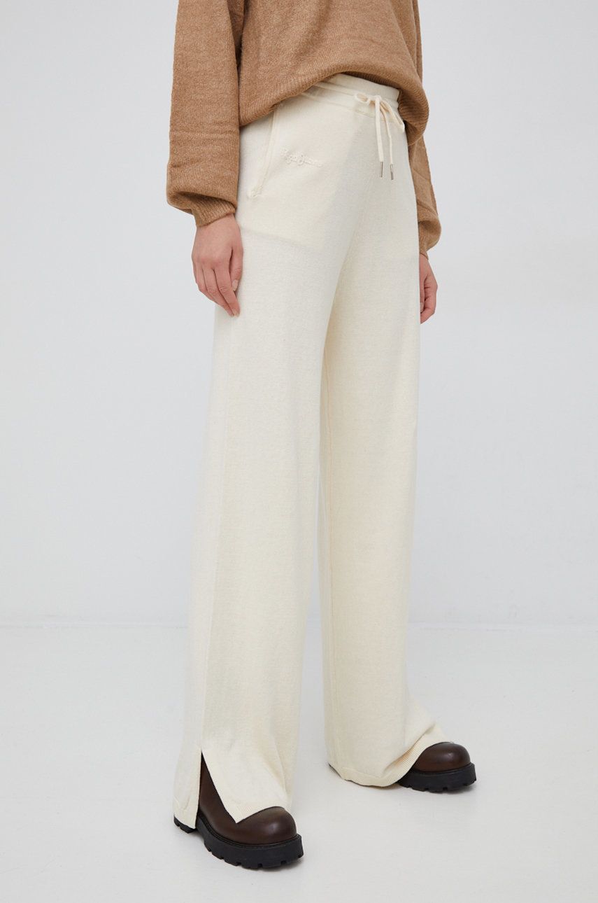 Pepe Jeans spodnie dresowe z domieszką wełny damskie kolor beżowy gładkie