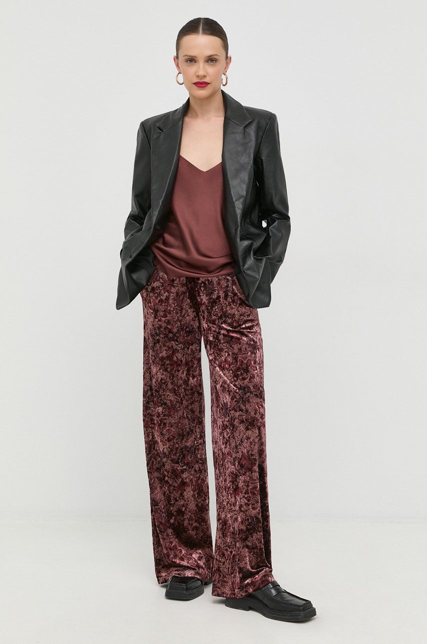 Kalhoty Guess dámské, růžová barva, široké, high waist - růžová -  95% Polyester