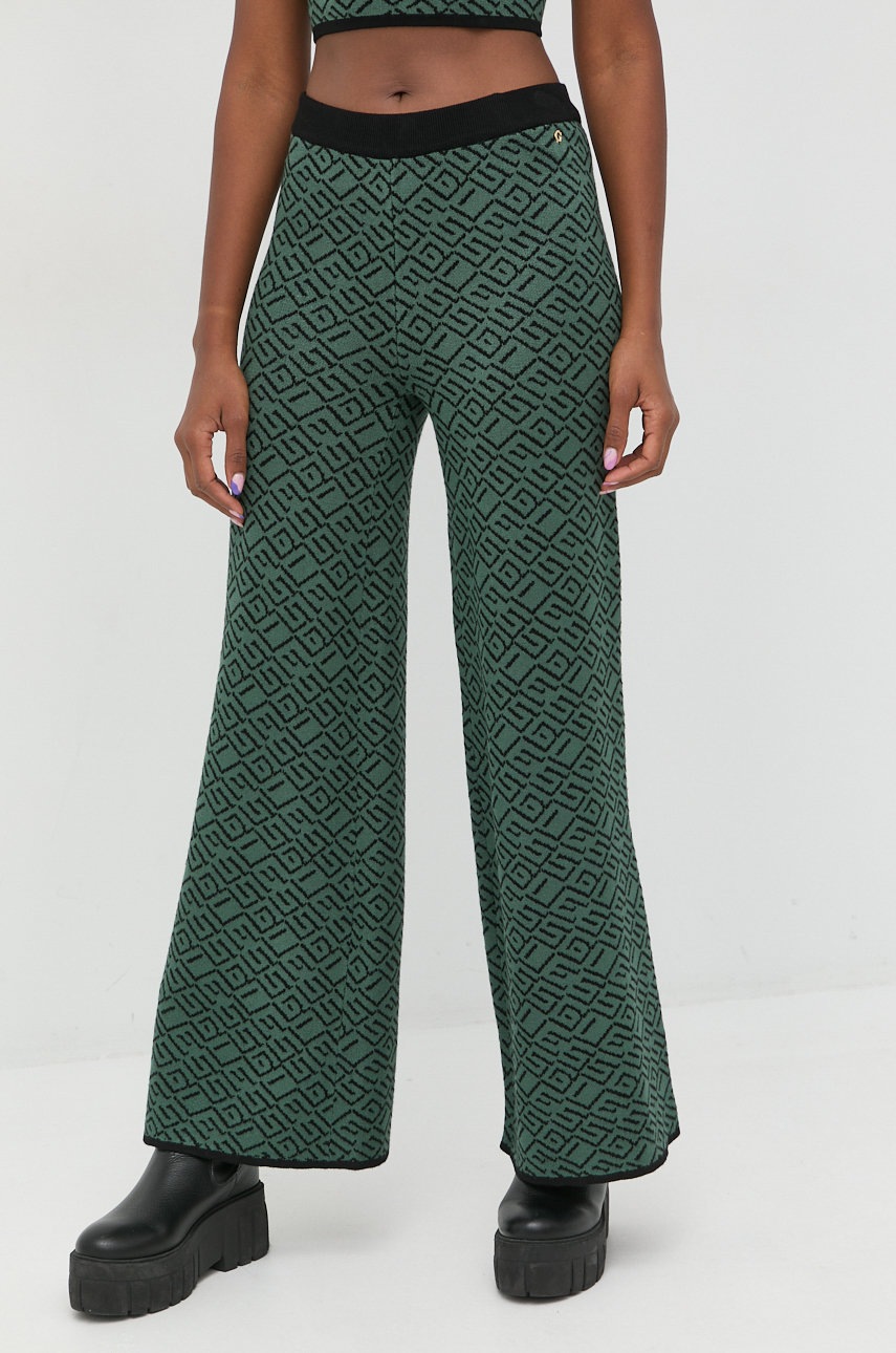 

Панталони Guess в зелено с широка каройка, с висока талия, Зелен