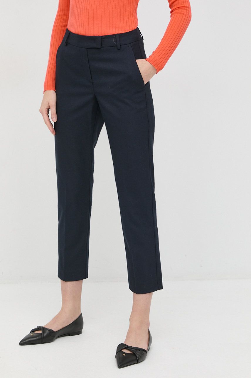 MAX&Co. spodnie damskie kolor granatowy fason cygaretki high waist