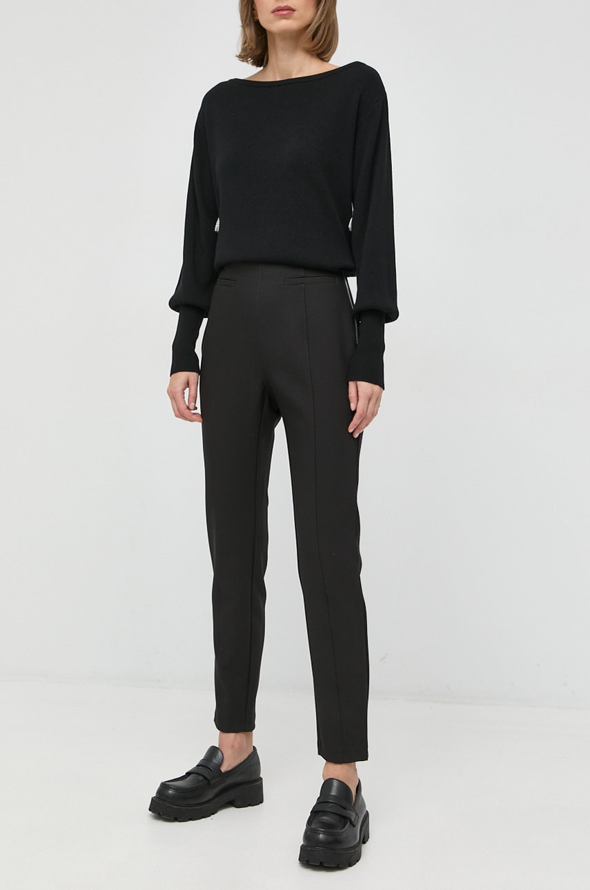 Max&co. pantaloni femei, culoarea negru, drept, high waist