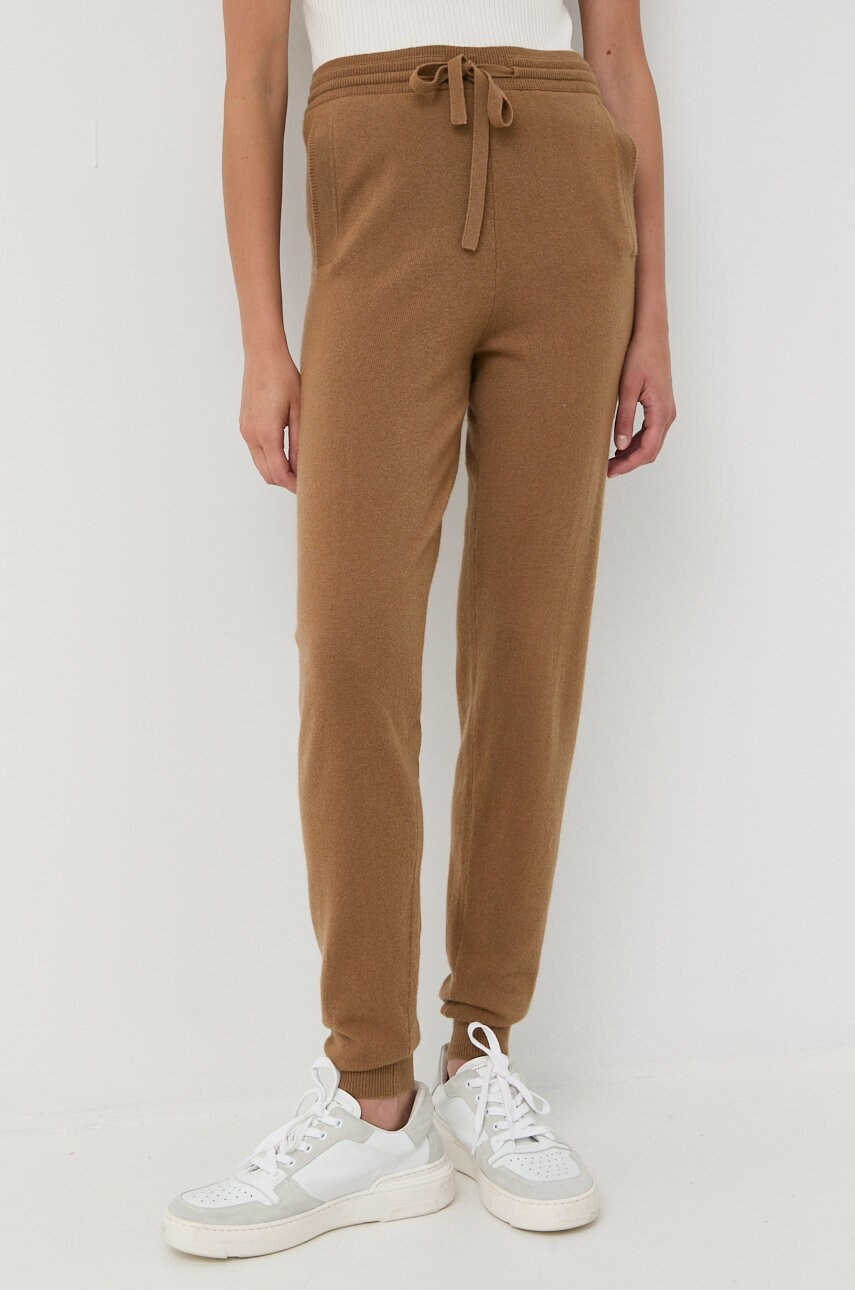 Max mara leisure pantaloni de lana femei, culoarea maro, mulata, high waist