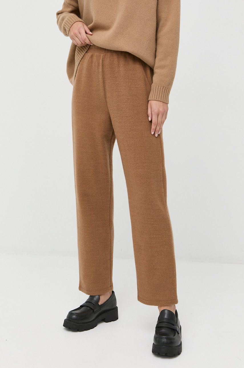 Max Mara Leisure pantaloni din lana femei, culoarea maro, drept, high waist answear.ro imagine noua