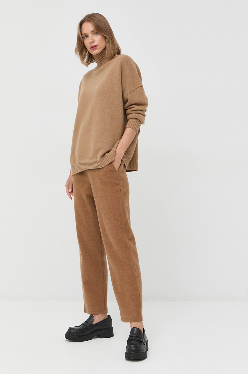 

Брюки с примесью шерсти Max Mara Leisure женские цвет коричневый прямое высокая посадка