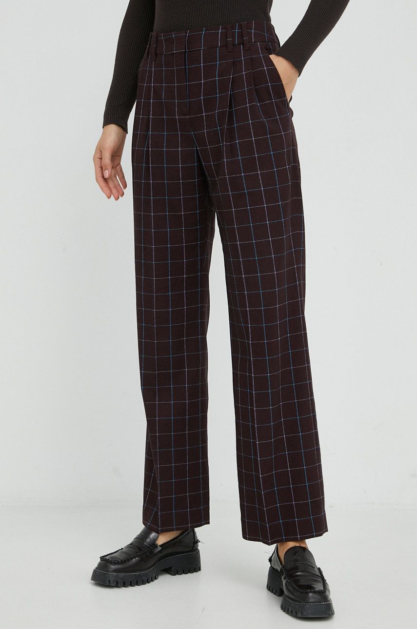 PS Paul Smith pantaloni din lana femei, culoarea bordo, lat, high waist answear.ro