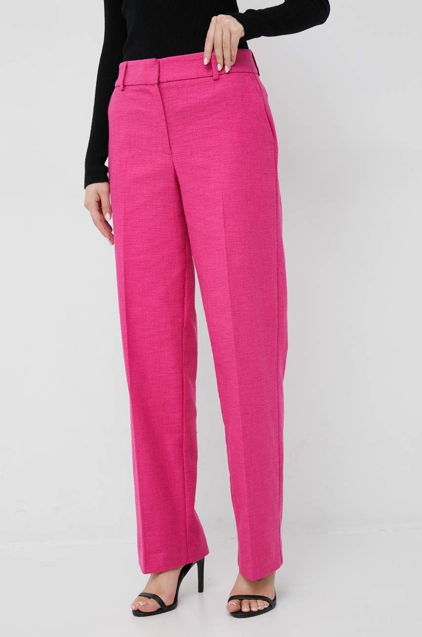 Levně Kalhoty Selected Femme dámské, růžová barva, jednoduché, high waist